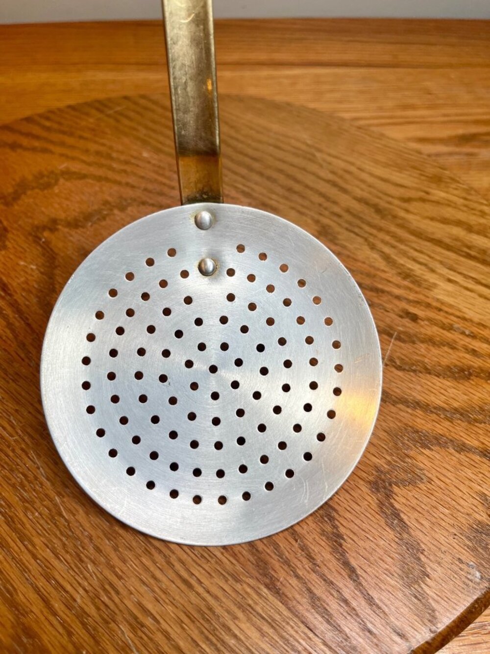 Vintage Copper Skimmer/ Strainer with Long Brass Handle - Picture 6 of 10
